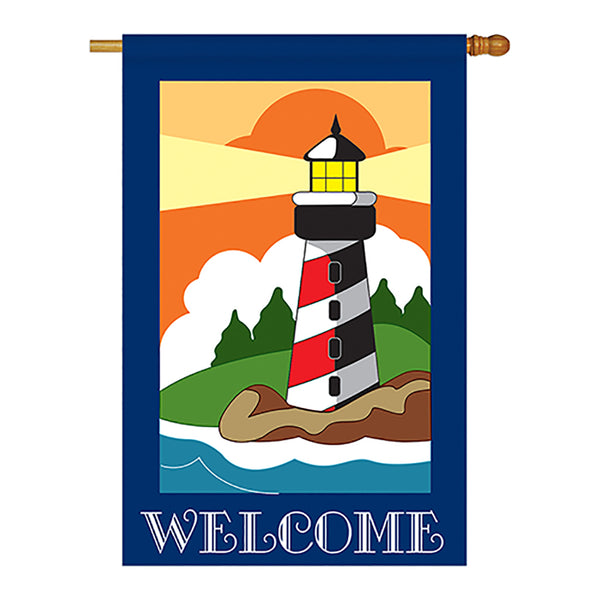 Two Group H106052-P2 Lighthouse Coastal Nautical Applique Decorative Vertical 28" x 40" Double Sided House Flag