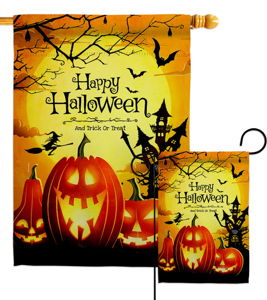 Halloween Happy Pumpkins - Halloween Fall Vertical Impressions Decorative Flags HG192653 Made In USA