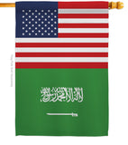 Saudi Arabia US Friendship - Nationality Flags of the World Vertical Impressions Decorative Flags HG140639 Made In USA