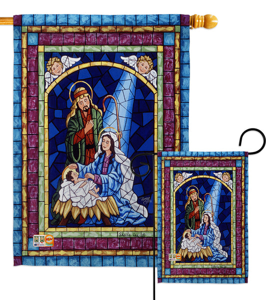 Stained Glass Nativity - Nativity Winter Vertical Impressions Decorative Flags HG114123 Made In USA